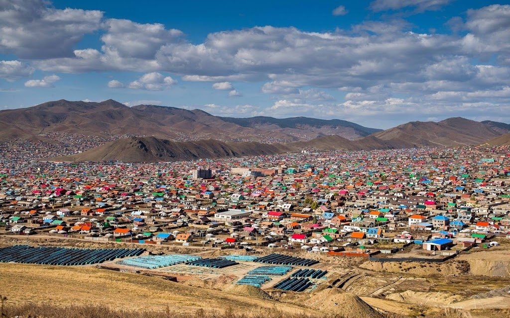 The colourful roofs of a ger district area of Ulaanbaatar - Mongolia's capital city. This is the real Mongolia