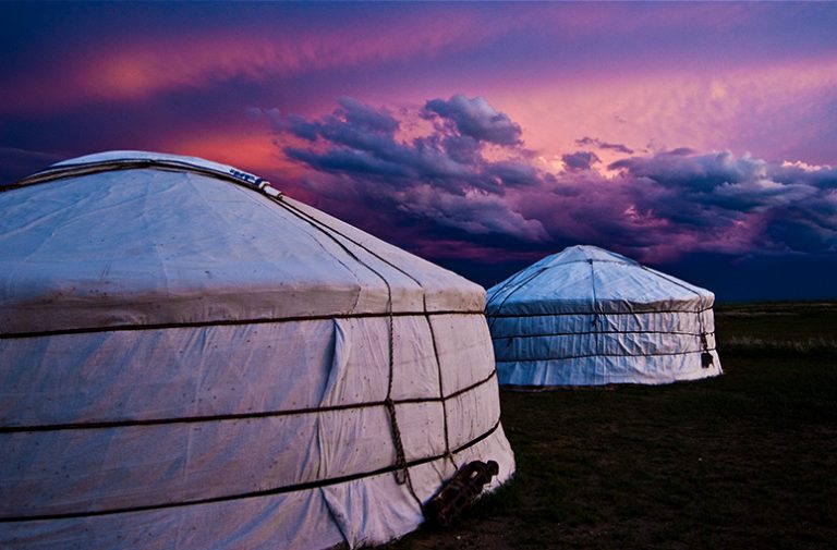 Mongolian ger at sunset