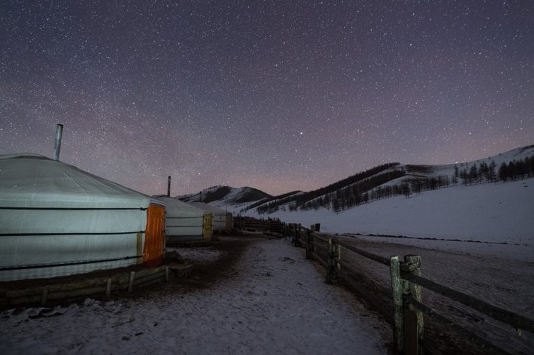 The night sky at Gorkhi-Terelj National Park outside the gers of one of your host families during the dog sledding trip. And yes, it really is like that