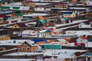 The wooden houses and gers of Khatgal community, Khovsgol Nuur National Park, in northern Mongolia