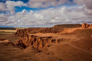 Image of Bayanzag - red sandstone rock formations - in Mongolia's southern Gobi Desert