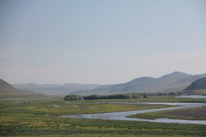 The Orkhon River in central Mongolia just before it passes through the town of Kharkhorin