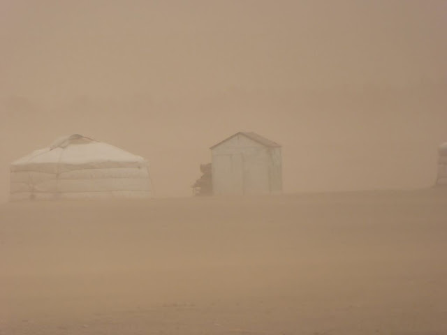 Sand storms such as this one are a frequent occurrence in Mongolia during the spring season - not just in the Gobi Desert but countrywide.