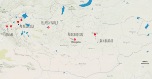 Map of key Mongolia locations - Mongolia Must Reads - On The Trail Of Genghis Khan by Tim Cope