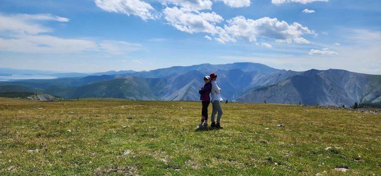 One of our female Mongolian trip assistants is achieving new heights on a trek in Mongolia's Khoridol Saridag Mountains.