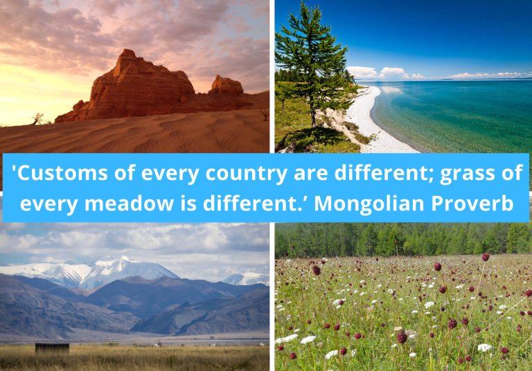 Customs of every country are different; grass of every meadow is different - Mongolian proverb