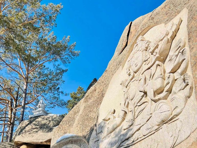 Stone carving at Aglag Buteel Khiid Monastery